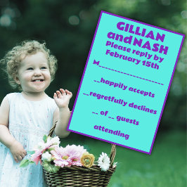 90er Lila auf Aquamariner Hochzeit RSVP Karte