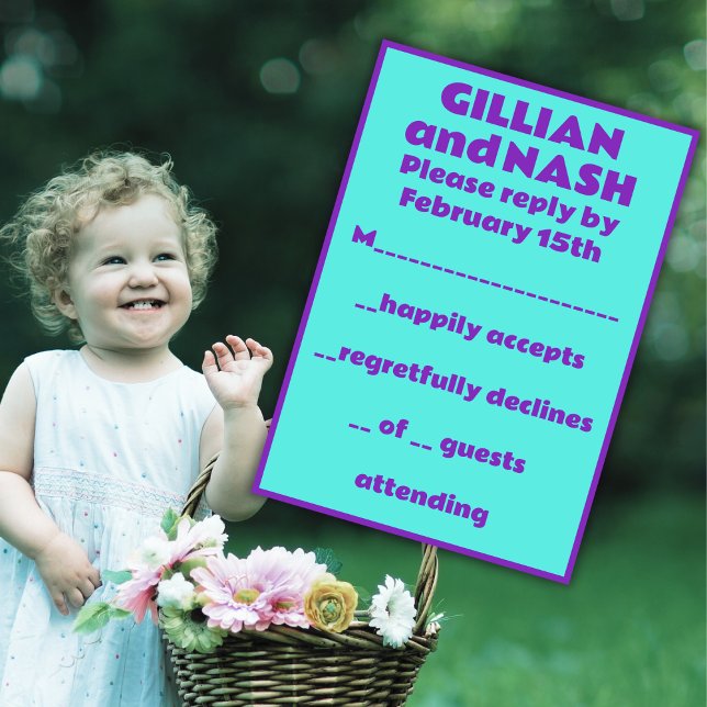 90er Lila auf Aquamariner Hochzeit RSVP Karte (Von Creator hochgeladen)