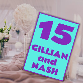 90er Lila auf Aquamariner Hochzeit Tischnummer