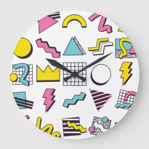 90er Memphis: Pop-Designelemente. Große Wanduhr