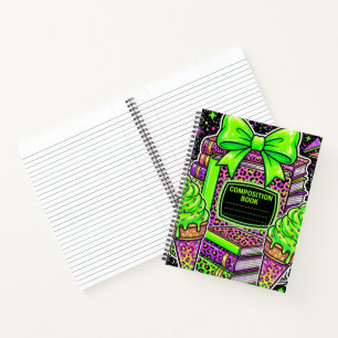 90er Neon-Pink Leopardenprint-Kompositionsheft Notizbuch