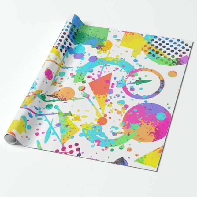 90er Retro Neon Muster Design Geschenkpapier (Ungerollt)