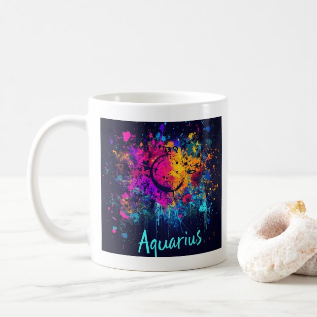 "90er-Rücken-Aquarius: Spritzer Paint Tasse" Kaffeetasse (Mit Donut)