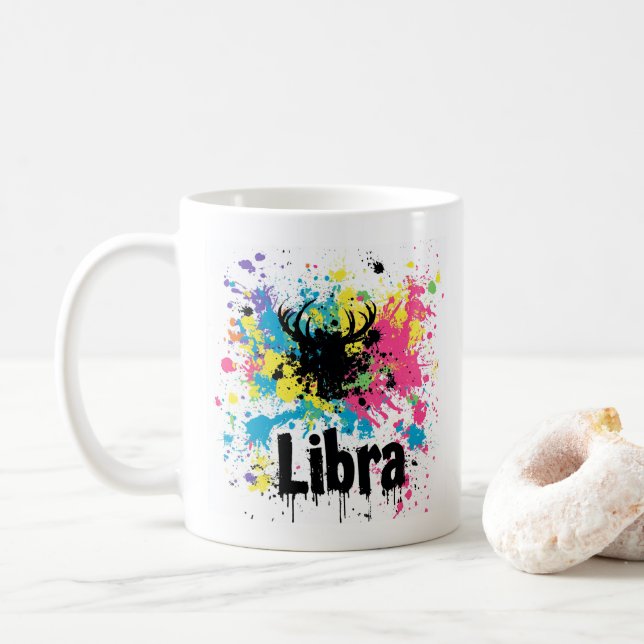 "90er-Rückensteigerlibra: Spritzer Paint Tasse" Kaffeetasse (Mit Donut)