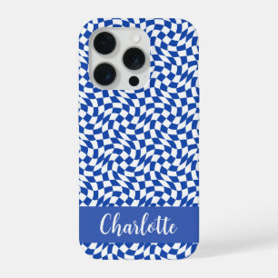 90er-Thema blau kariert Name Monogramm iPhone 15 Pro Hülle