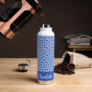 90er-Thema blau kariert Name Monogramm Trinkflasche