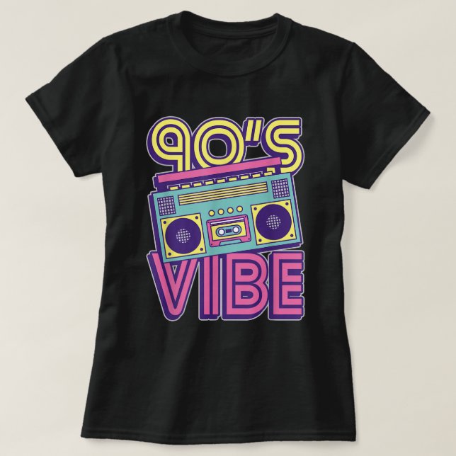 90er-Vibe Retro-Boombox-Neon-Ästhetik-Design T-Shirt (Design vorne)