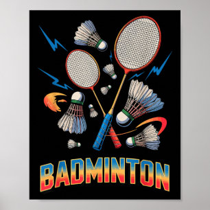90er Vintage Badminton Spieler Federball Schläger Poster
