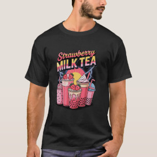 90er Vintage Erdbeermilch-Tee-Boba-Perlen Tapioka T-Shirt