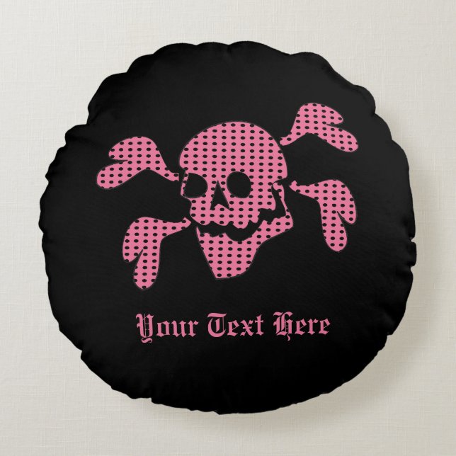 90s Goth Rockabilly Skull and Crossbones Punk Joll Rundes Kissen (Vorderseite)