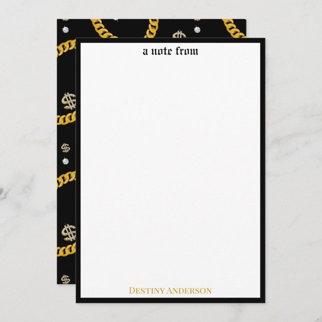  90's Hip Hop Rap Music Gold Cuban Link Chain Mitteilungskarte (Vorne/Hinten)