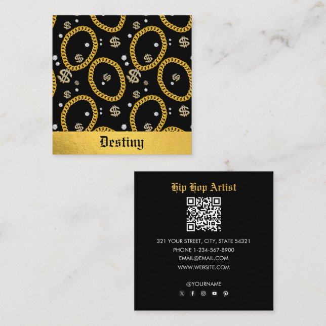  90's Hip Hop Rap Music Gold Cuban Link Chain Quadratische Visitenkarte (Vorne/Hinten)
