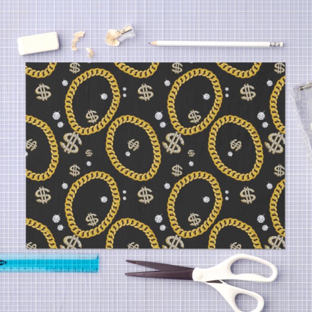  90's Hip Hop Rap Music Gold Cuban Link Chain Seidenpapier (Handwerk)