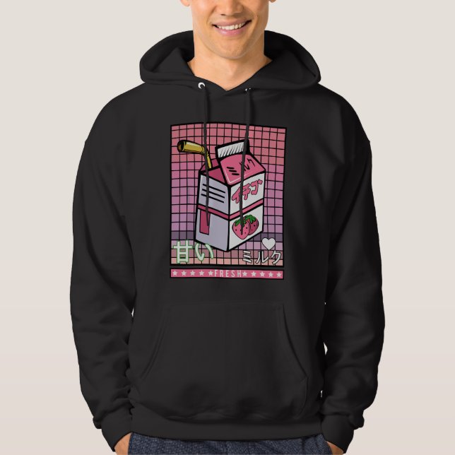 90s Japanese Otaku Stylish Aesthetic Milk Drink Ja Hoodie (Vorderseite)