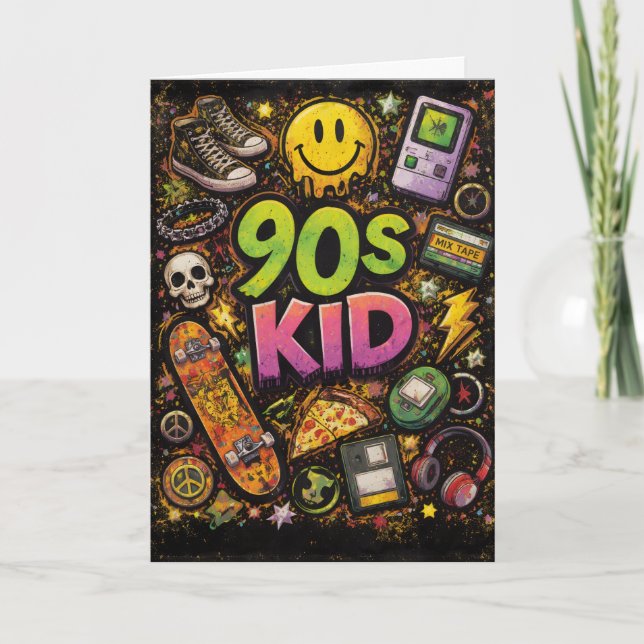 90s Kids Retro Pizza Fun Pattern Karte (Vorderseite)