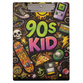 90s Kids Retro Pizza Smiley Face Flower Design Klemmbrett