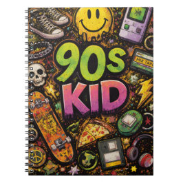 90s Kids Retro Pizza Smiley Face Flower Design Notizblock