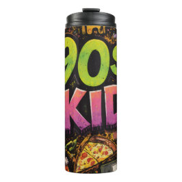 90s Kids Retro Pizza Smiley Face Flower Design Thermosbecher