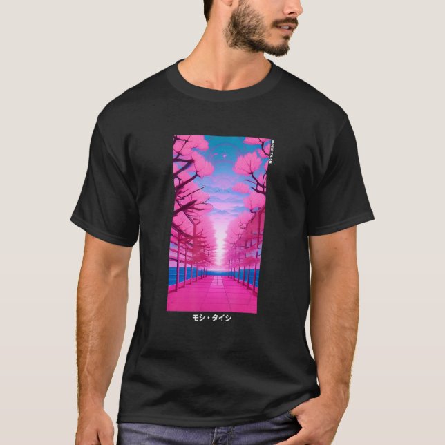 90's Retro Japanese Vaporwave Cherry Blossom Aesth T-Shirt (Vorderseite)
