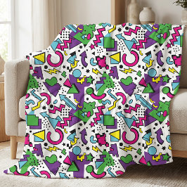 90s Retro Purple Turquoise Green Memphis Style Fleecedecke