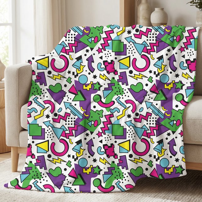 90s Retro Purple Turquoise Green Memphis Style Fleecedecke (Von Creator hochgeladen)