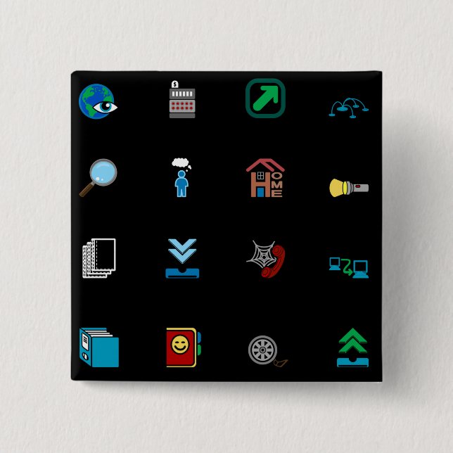 90s Retro Tech and Web Icon Pattern Button (Vorderseite)