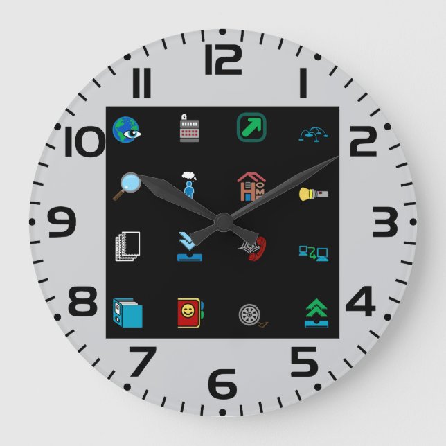 90s Retro Tech and Web Icon Pattern Große Wanduhr (Vorderseite)
