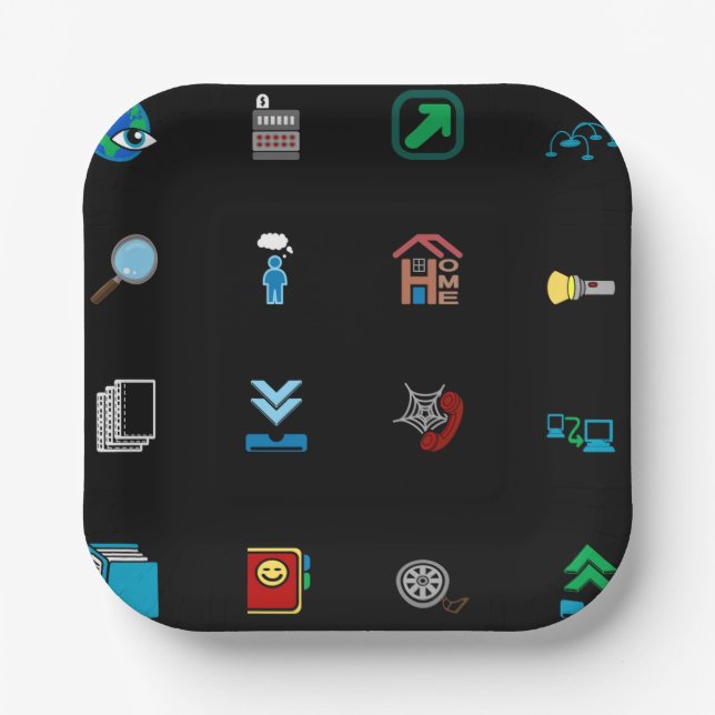 90s Retro Tech and Web Icon Pattern Pappteller (Vorderseite)