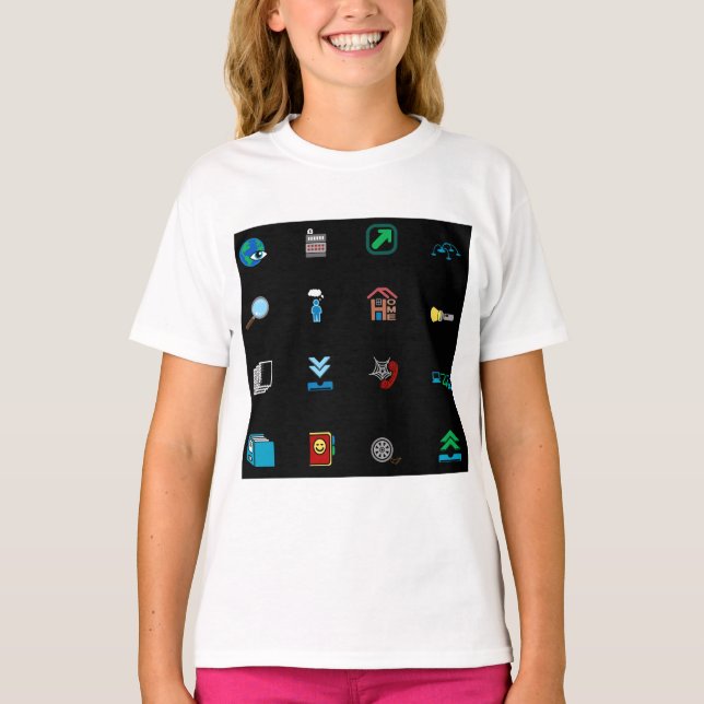 90s Retro Tech and Web Icon Pattern T-Shirt (Vorderseite)