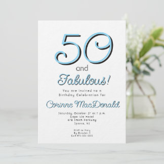 90's style blue Fifty and Fabulous 50th Birthday  Einladung