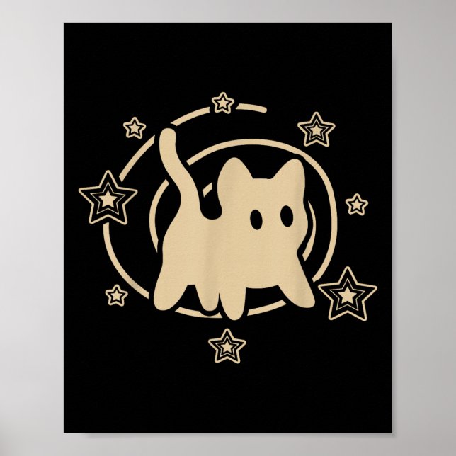 90s Y2k Scary Tomcat Cat Is Scared Under Starry Ta Poster (Vorne)