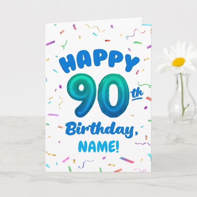 90th Balloon Number Custom Name Birthday Card Karte (Kleine Pflanze)