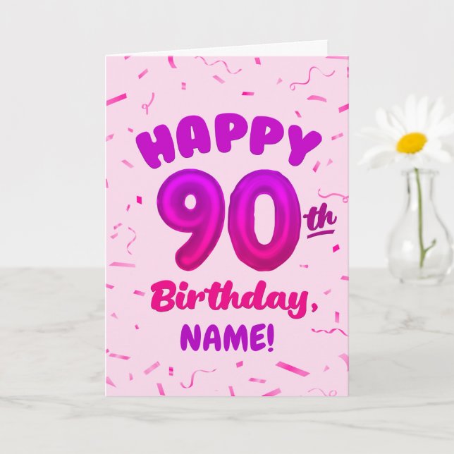 90th Balloon Number Custom Name Birthday Card Karte (Kleine Pflanze)