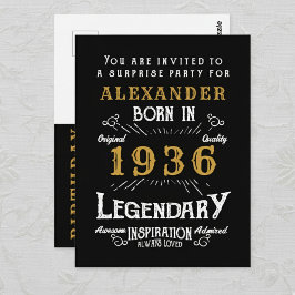 90th Birthday 1936 Black Gold Legend Invitation Postkarte