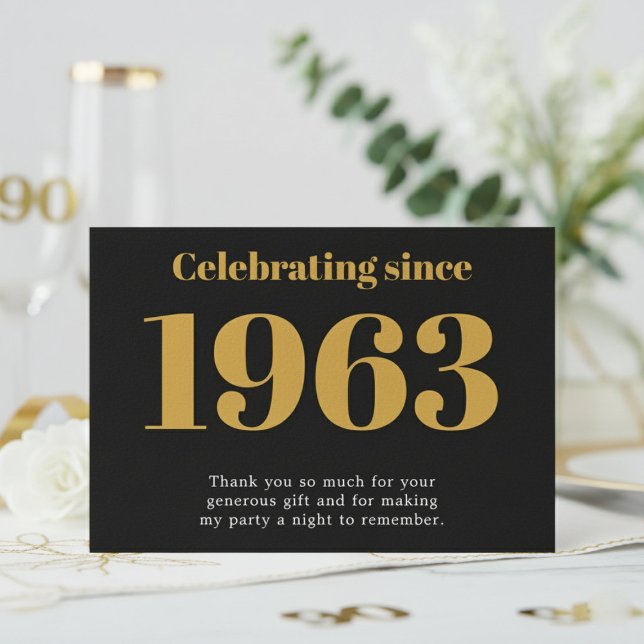 90th Birthday 1936 Retro Black And Gold Dankeskarte (1963 thank you card. White background.)