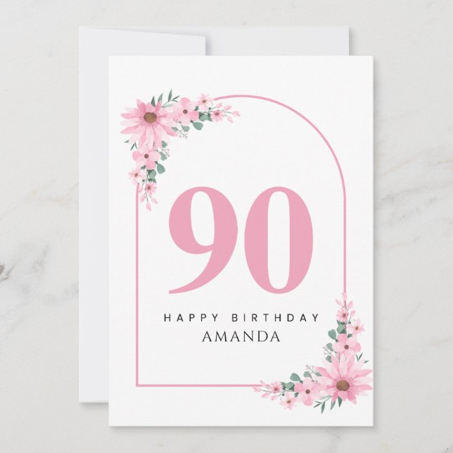 90th Birthday Card For Women Pink Flower Karte (Vorderseite)