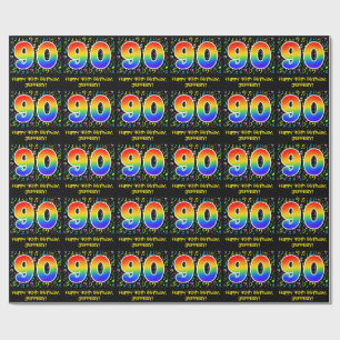 90th Birthday: Colorful Music Symbolik, Rainbow 90 Geschenkpapier