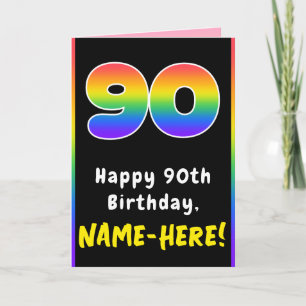 90th Birthday: Colorful Rainbow # 90, Custom Name Karte