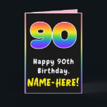 90th Birthday: Colorful Rainbow # 90, Custom Name Karte<br><div class="desc">This joyful and fun birthday-themed greeting card design features the number “90“ having a vibrant rainbow spectrum inspired gradient pattern, along with the message “Happy 90th Birthday, ”, and a customizable recipient name. The inside has a customizable birthday greeting message, or could perhaps be cleared and left blank if a...</div>