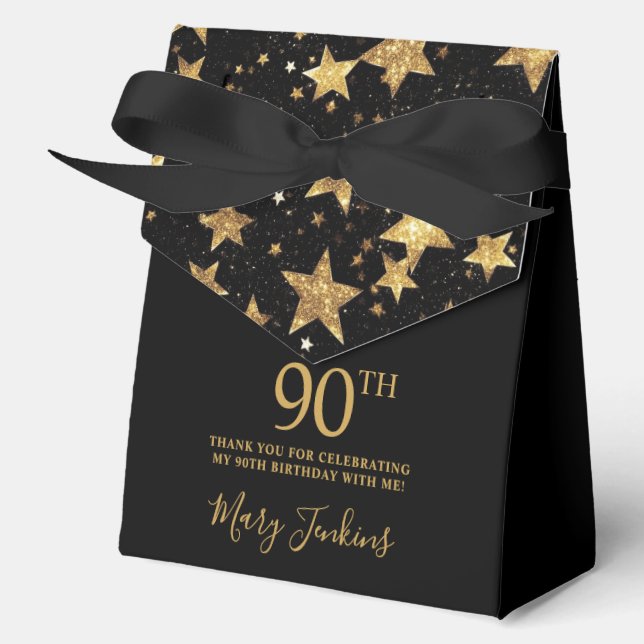 90th Birthday Gold Stars Thank You  Geschenkschachtel (Vorderseite)