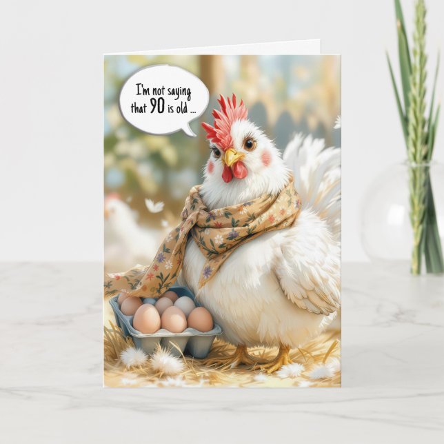 90th Birthday Hen With Eggs in Carton Karte (Vorderseite)