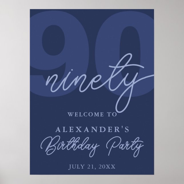 90th Birthday Modern Minimalist Navy Welcome Sign Poster (Vorne)