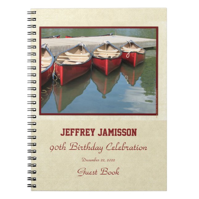 90th Birthday Party Guest Book, Red Canoes Notizblock (Vorderseite)