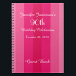 90th Birthday Party Pink Stripe Guest Book Spiral Notizblock<br><div class="desc">This 90th Birthday Party Spiral Notebook Guest Book is decorated with a pink striped pattern. Easy to customize,  just CHANGE or delete EXAMPLE Name and Age. All Rights Reserved © 2014 Alan & Marcia Socolik</div>