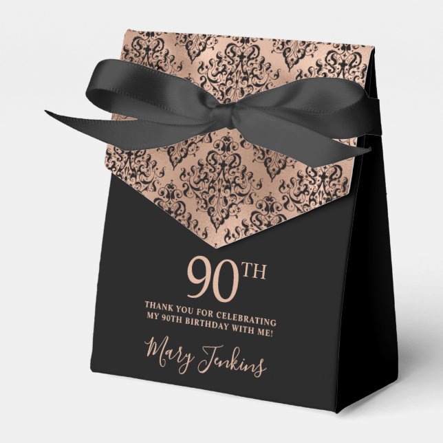 90th Birthday Rose Gold Damask Thank You Geschenkschachtel (Vorderseite)