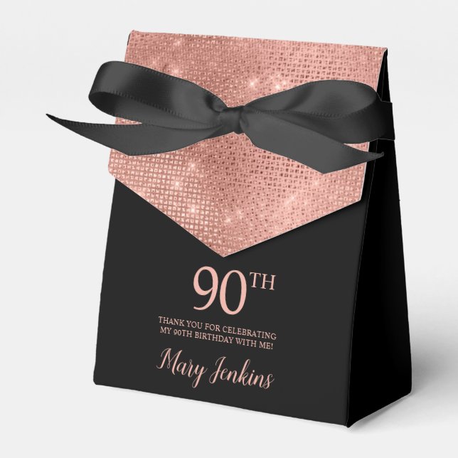 90th Birthday Rose Gold Thank You Favor Box Geschenkschachtel (Vorderseite)