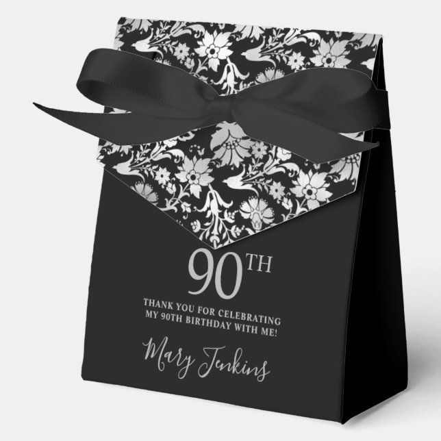 90th Birthday Silver Floral Thank You  Geschenkschachtel (Vorderseite)