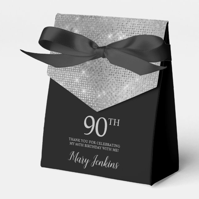 90th Birthday Silver Thank You Favor Box Geschenkschachtel (Vorderseite)