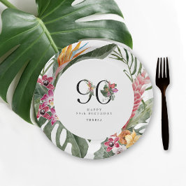 90th Birthday Simple Elegant Tropical Invitation Pappteller