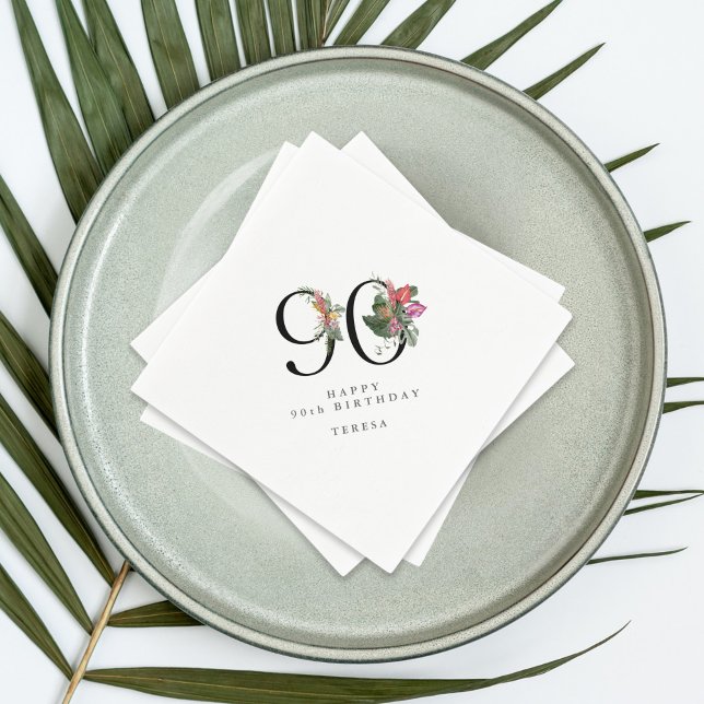 90th Birthday Simple Elegant Tropical Invitation Serviette (Von Creator hochgeladen)